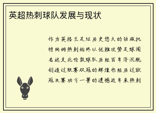 英超热刺球队发展与现状
